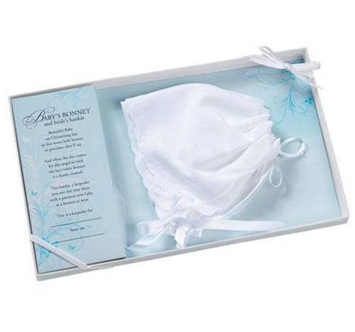 White Cotton Baby Bonnet / Wedding Hankie