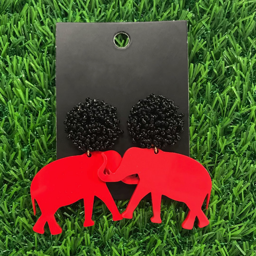 Alabama Crimson Acrylic Elephant with Black Beaded Top