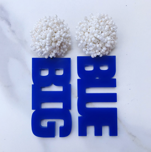 Kentucky Blue Acrylic "BIG BLUE" Earrings with White Beaded Top Regular price