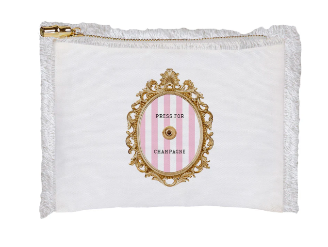 Press for Champagne Linen Fringe Cosmetic Bag