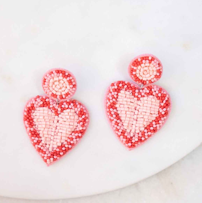 Pink and Red Heart Beaded Earrings