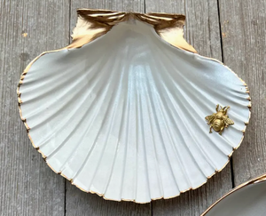 Queen Bee Gilded gold clam Seashell Jewelry Tray