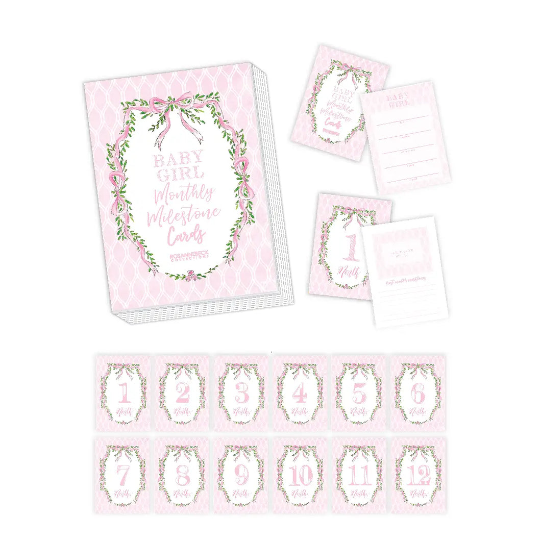 Baby Girl Pink Trellis Floral Monthly Milestone Card Set – Frill ...