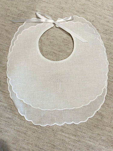 White Cotton Cross Christening Baby Bib