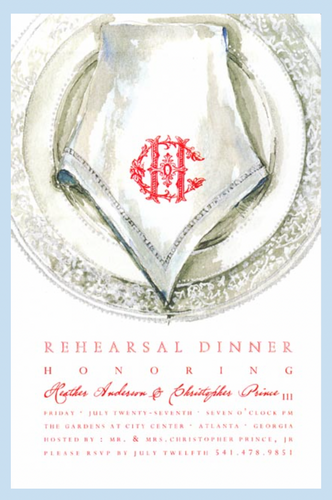 Porcelain Monogram Dinner Celebration Party Invitation