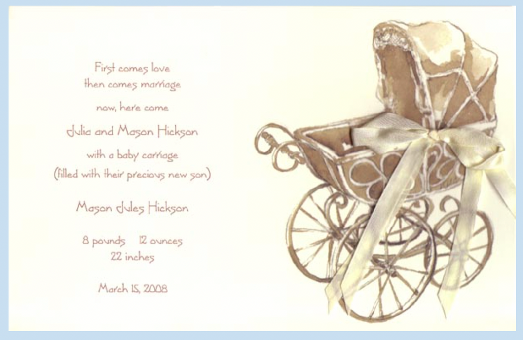 Wicker Pram Baby Stroller Invitation