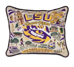 LSU Hand-Embroidered Pillow