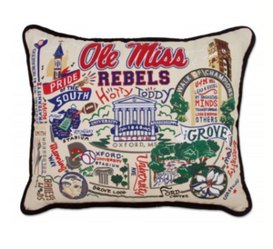 Ole Miss Hand-Embroidered Pillow