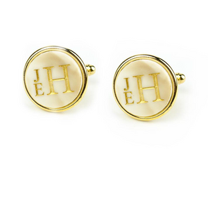 Vineyard Round Cuff Links with Stacked Font