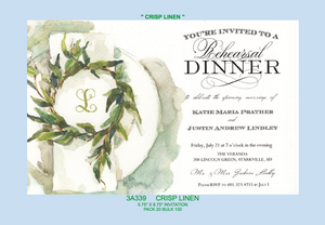 "Crisp Linen" Rehearsal Dinner Wreath Invitation