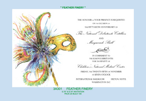 "Feather Finery" Mardi Gras Mask Invitation