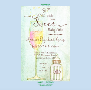 "Sipping" Sip and See Baby Invitation