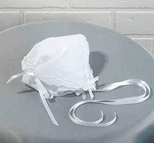 White Cotton Baby Bonnet / Wedding Hankie