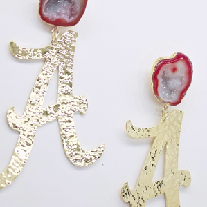 Alabama Gold "A" Logo Earrings with Red Geode