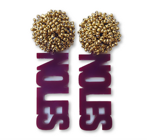 FSU Garnet Acrylic "NOLES" Earrings with Gold Beaded Top