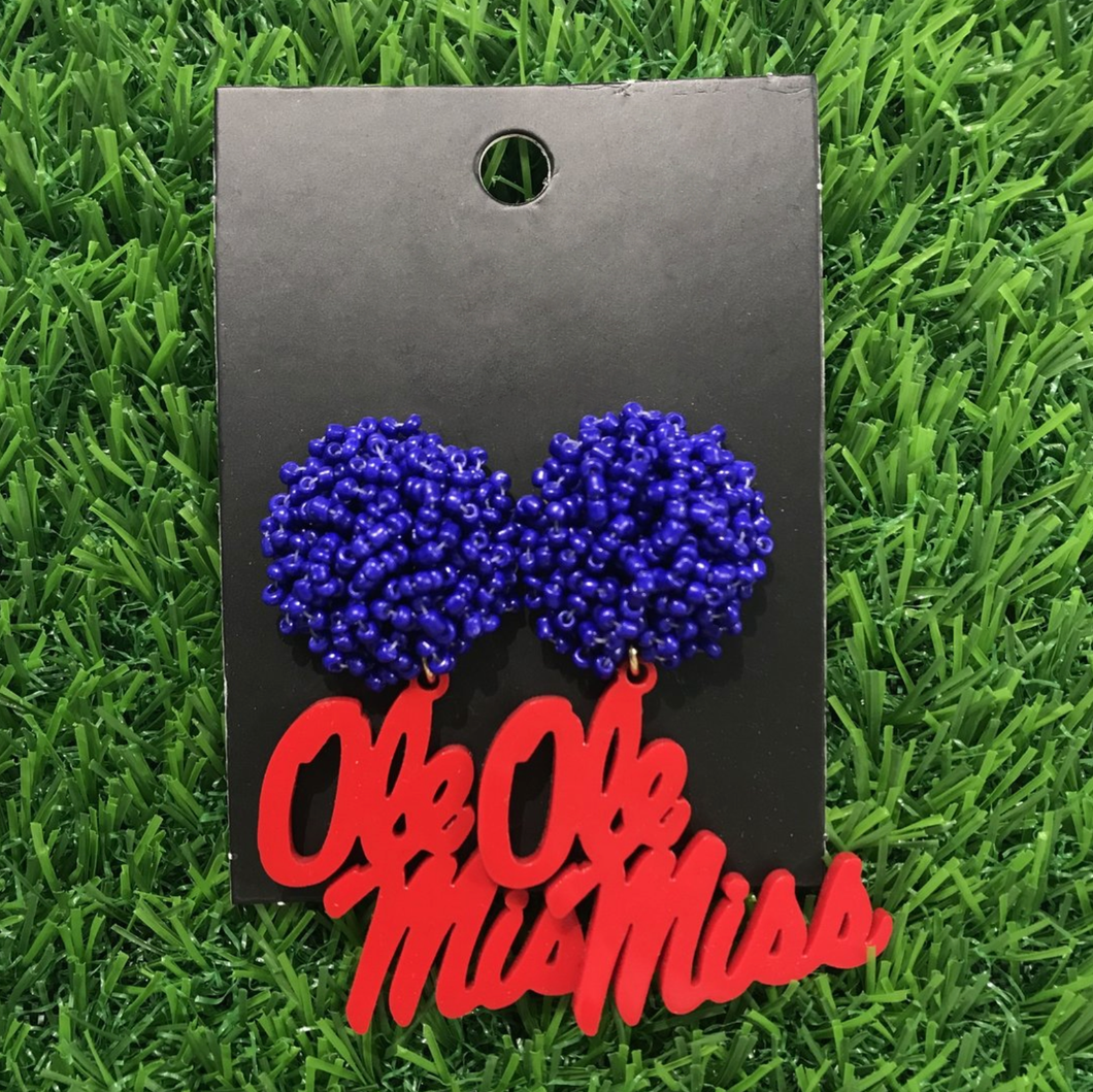Ole Miss Red Acrylic Script Logo with Blue Beaded Top