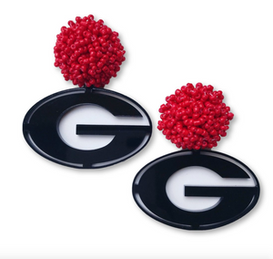 Georgia Black Acrylic Power G Earrings with Red Beaded Top