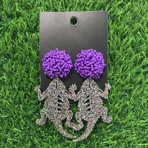Texas Christian University Party Frog in Multi Glitter Acrylic with Purple Beaded Top