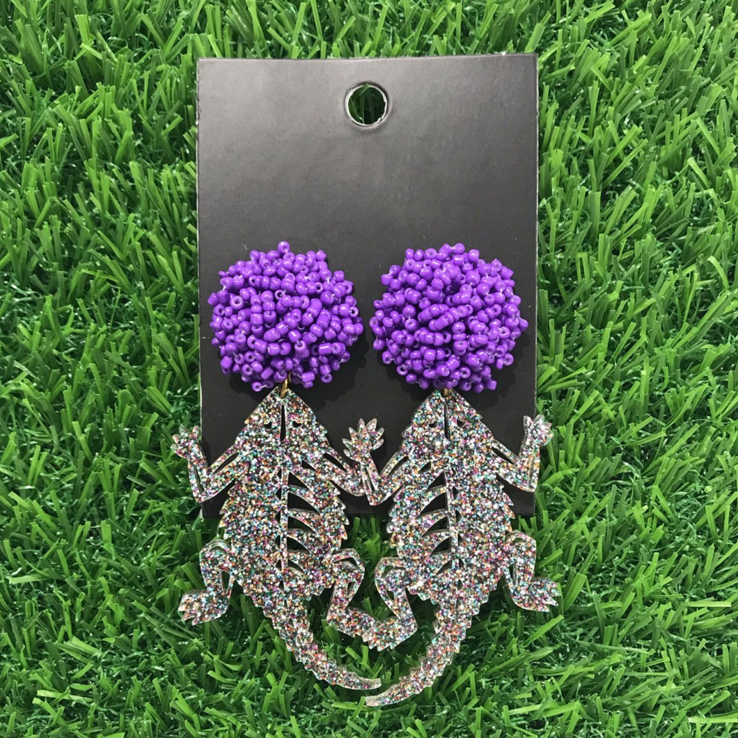 Texas Christian University Party Frog in Multi Glitter Acrylic with Purple Beaded Top
