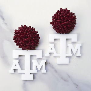 Texas A&M White Acrylic ATM Logo with Maroon Beaded Top