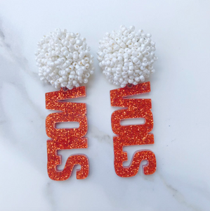 Tennessee Orange Acrylic "VOLS" Earrings with White Beaded Top