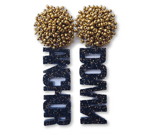 Vanderbilt Black and Gold Acrylic "ANCHOR DOWN" Earrings with Gold Beaded Top