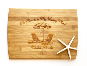 "The Beach is My Happy Place" Destin, Florida - Large Cutting Board
