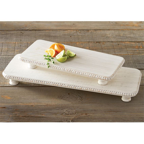 White-Washed Beaded Serving Board Set