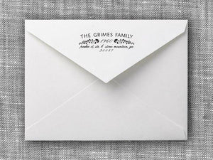 Berry Branches Family Name Rectangle Self-Inking Stamper or Hand Stamp