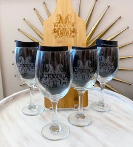 Engraved Wine Glasses - Set of 4, Vintage Vine Design – Frill