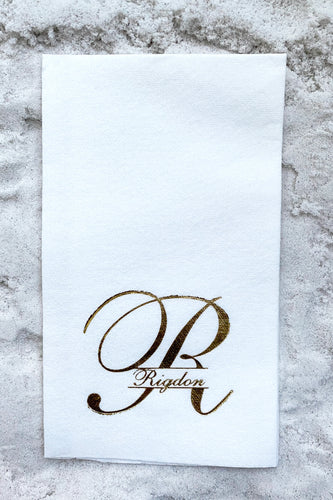 Family Name White Linen Guest Towel Napkin