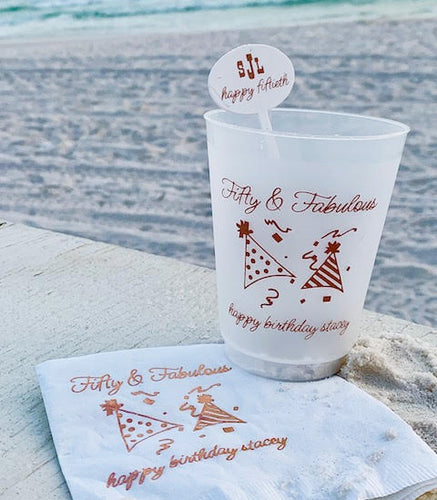 Fifty & Fabulous - 50th Birthday Party Cup, Napkin and Stir Stick Option