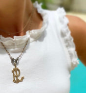 Peygotii 2 Letter Pave Diamond Monogram; 14K Yellow Gold Vermeil