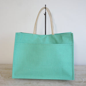 Baby Blue Jute Pocket Tote