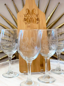 Engraved Wine Glasses - Set of 4, Vintage Vine Design