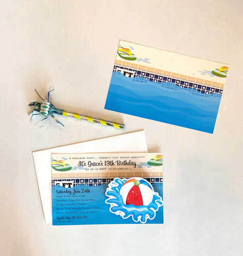 Pool Party with Beach Ball Invitations