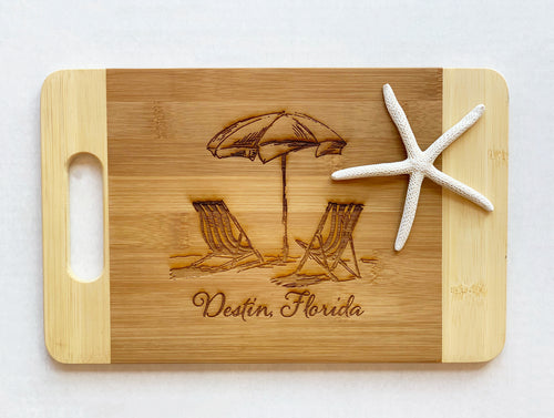 Small Cutting Board with Grip Handle-Destin, Florida with Beach Chairs