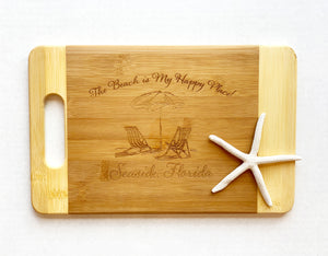 "The Beach is My Happy Place" - Seaside, Florida - Small Cutting Board with Handle