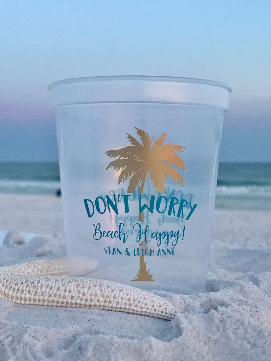 Beach Happy Palm Tree Two Color Printing - 16 oz. Stadium Cup