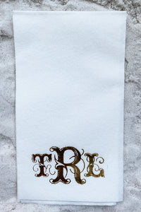 Three Letter Monogram White Linen Guest Towel Napkin