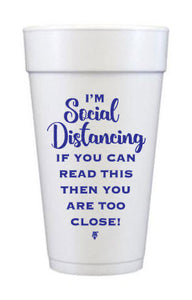 "I'm Social Distancing" Quarantine Foam Cups, 20oz Pink or Navy