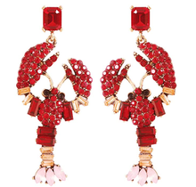 Red Rhinestone Crawfish Earrings