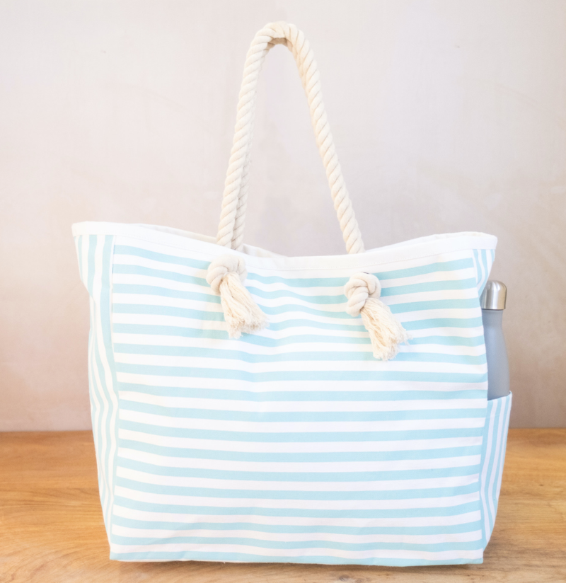 Cabana Stripe Tote Bag in Beach Blue Frill Seekers Gifts