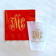Three Letter Interlocking Monogram - 16oz Shatterproof Cups & Napkin Set