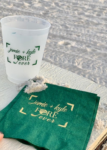 Golf Theme Wedding Party Pick - 100 Shatterproof Cups, or 100 Beverage Napkins, or 100 Collapsible Koozies