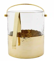 Glass & Gold Hammered Ice Bucket Set