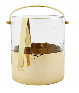 Glass & Gold Hammered Ice Bucket Set