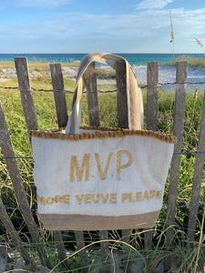 MVP Veuve Please Champagne Gold Beaded Tote Bag